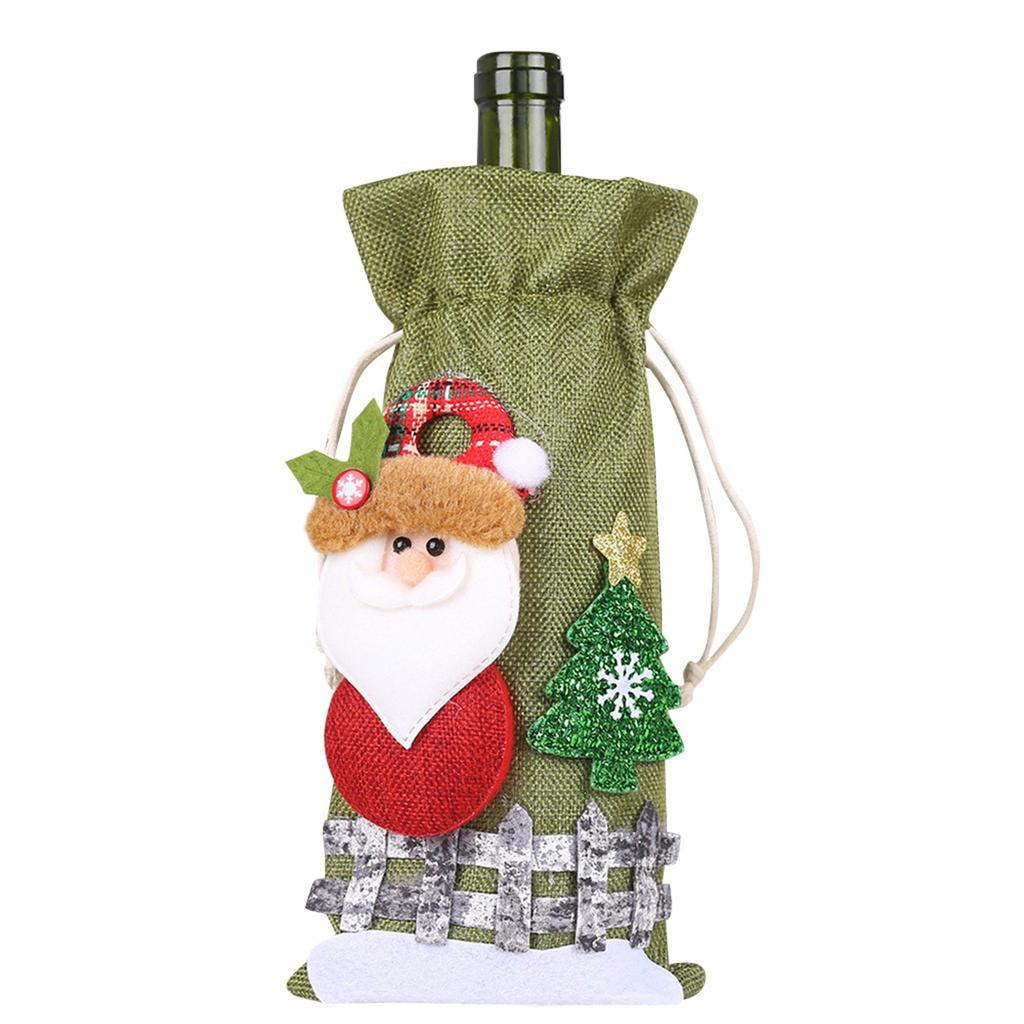 Christmas Decoration Linen Snow Cartoon Drawstring Bottle Cover