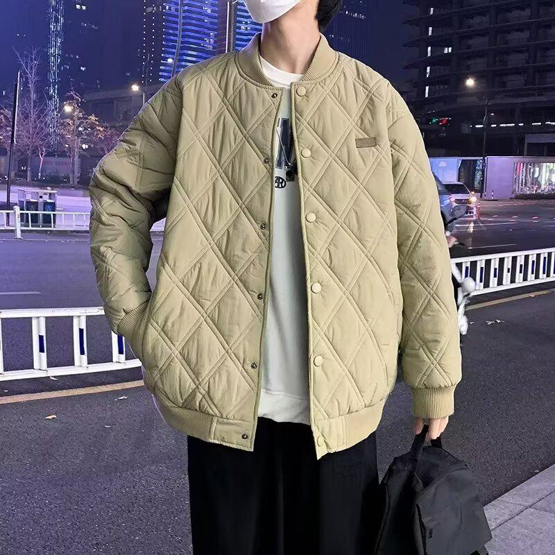 Men's Diamond Quilted Cotton Bomber Jacket - Versatile Hong Kong & College Style Winter Outerwear