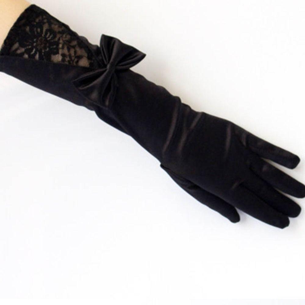 Accessories Dinner Dress Party Autumn Bow Women Satin Gloves Lace Long Gloves Etiquette Mittens