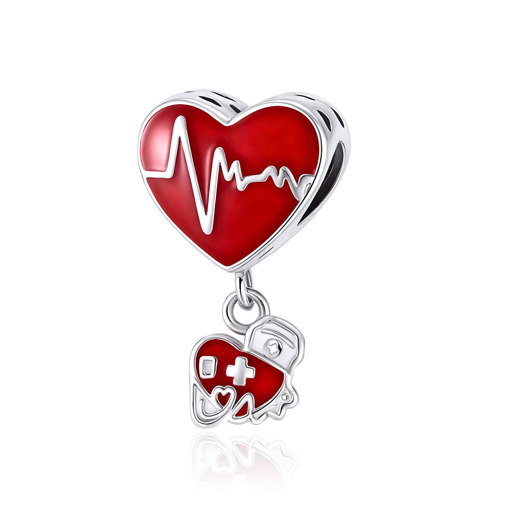 New Copper Red Charms Medical Staff Heart Bead Fit Original Charm Bracelet For Women Diy Fashion Jewelry Making Cherry