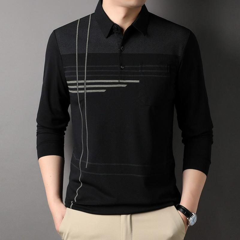 Dad Spring Tops, T-shirts, Long-sleeved Men's Bottoming Polo Shirts, Spring and Autumn Thin T-shirts
