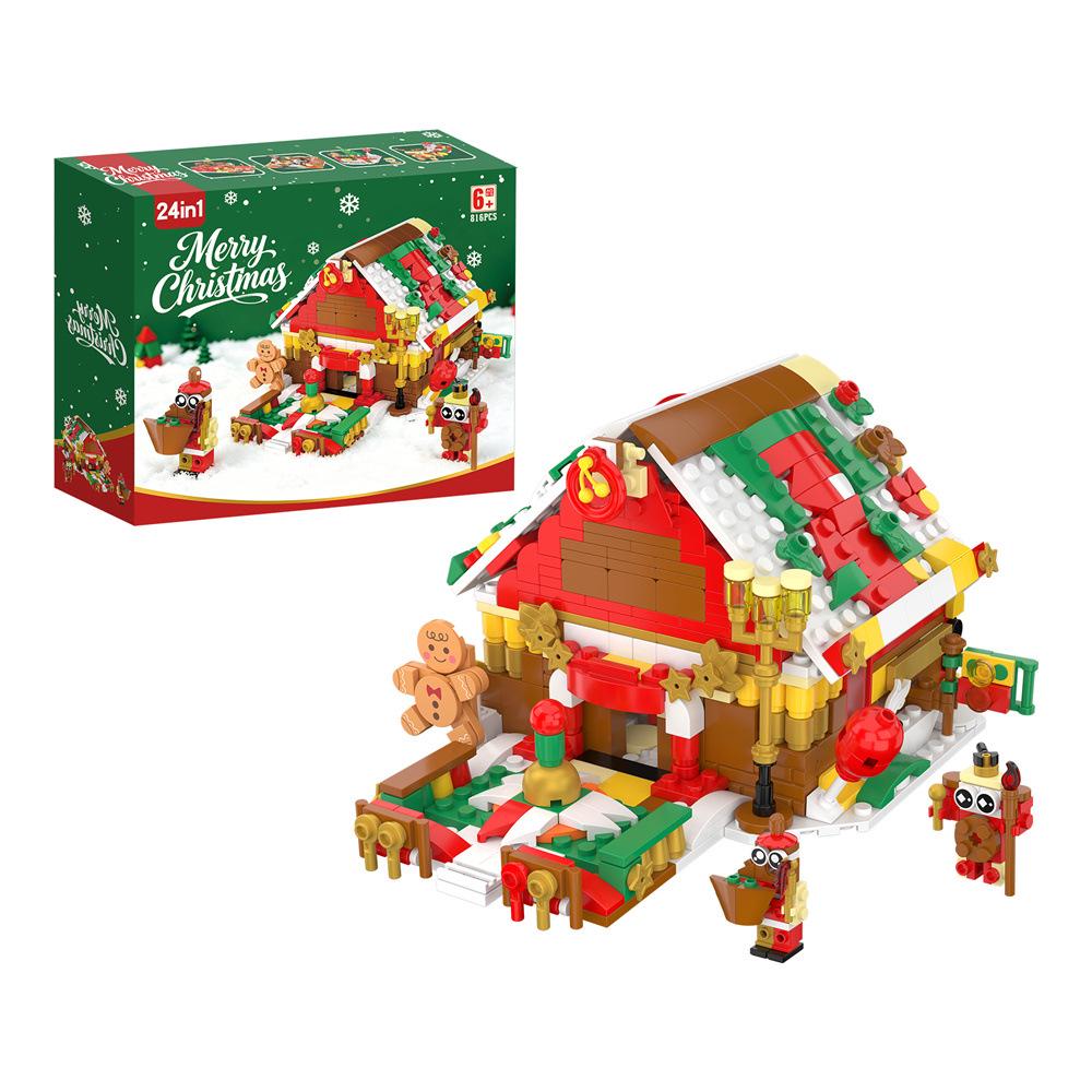 Customizable 24-Style Christmas Building Block Set: Santa Claus & Gingerbread Man Ornament
