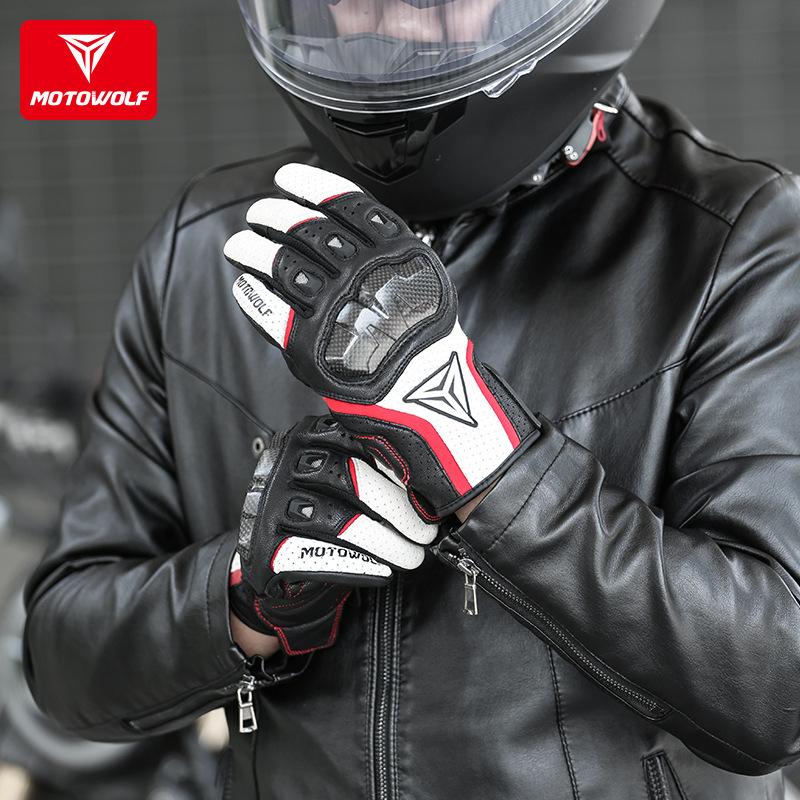 Motowolf Sheepskin Motorcycle Gloves Men Women Summer Breathable Leather Racing Riding Gloves Touchscreen Protective Gear