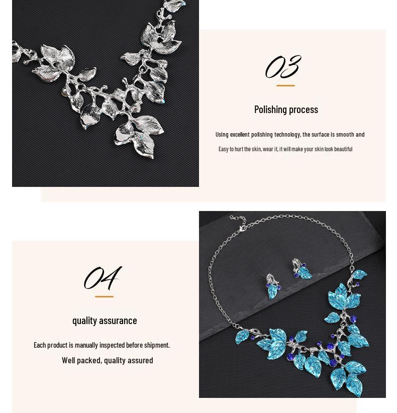 European-American Colorful Leaf Diamond-Encrusted Enamel Alloy Necklace Set