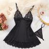Sexy Perspective Deep V Strap Bra Women's Sleeping Skirt Set Exotic Clothing Black Lace Dress Erotic Temptation Lingerie Costume