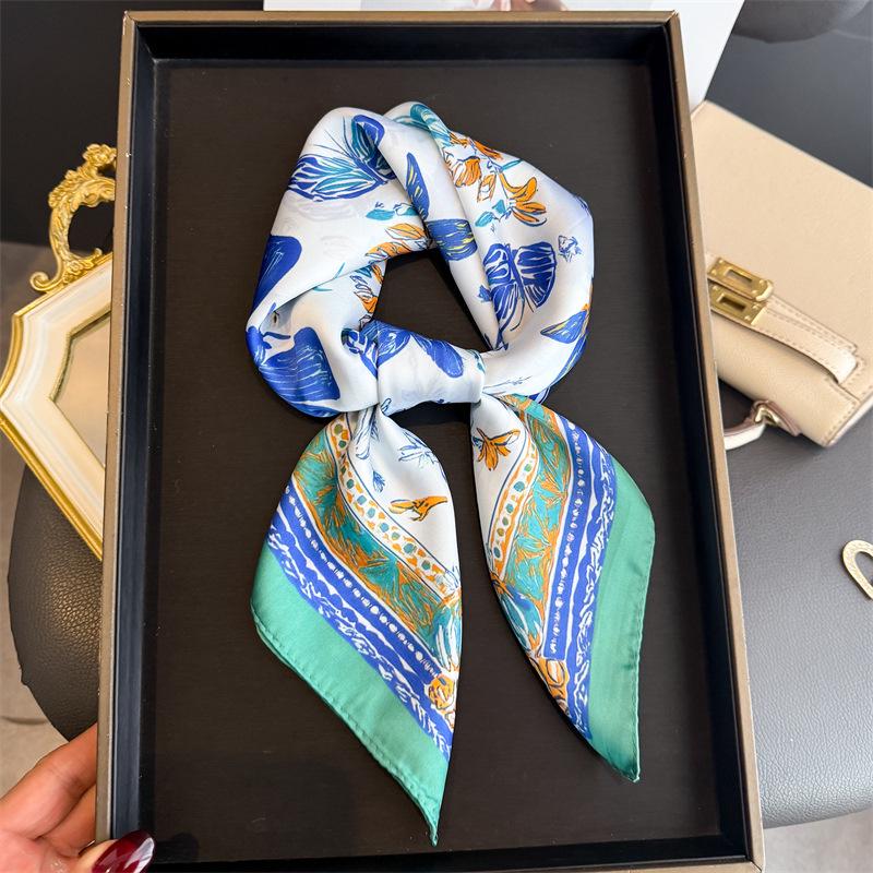European American 70cm Small Square Imitation Silk Scarf - Printed Versatile Headscarf/Neck Protector