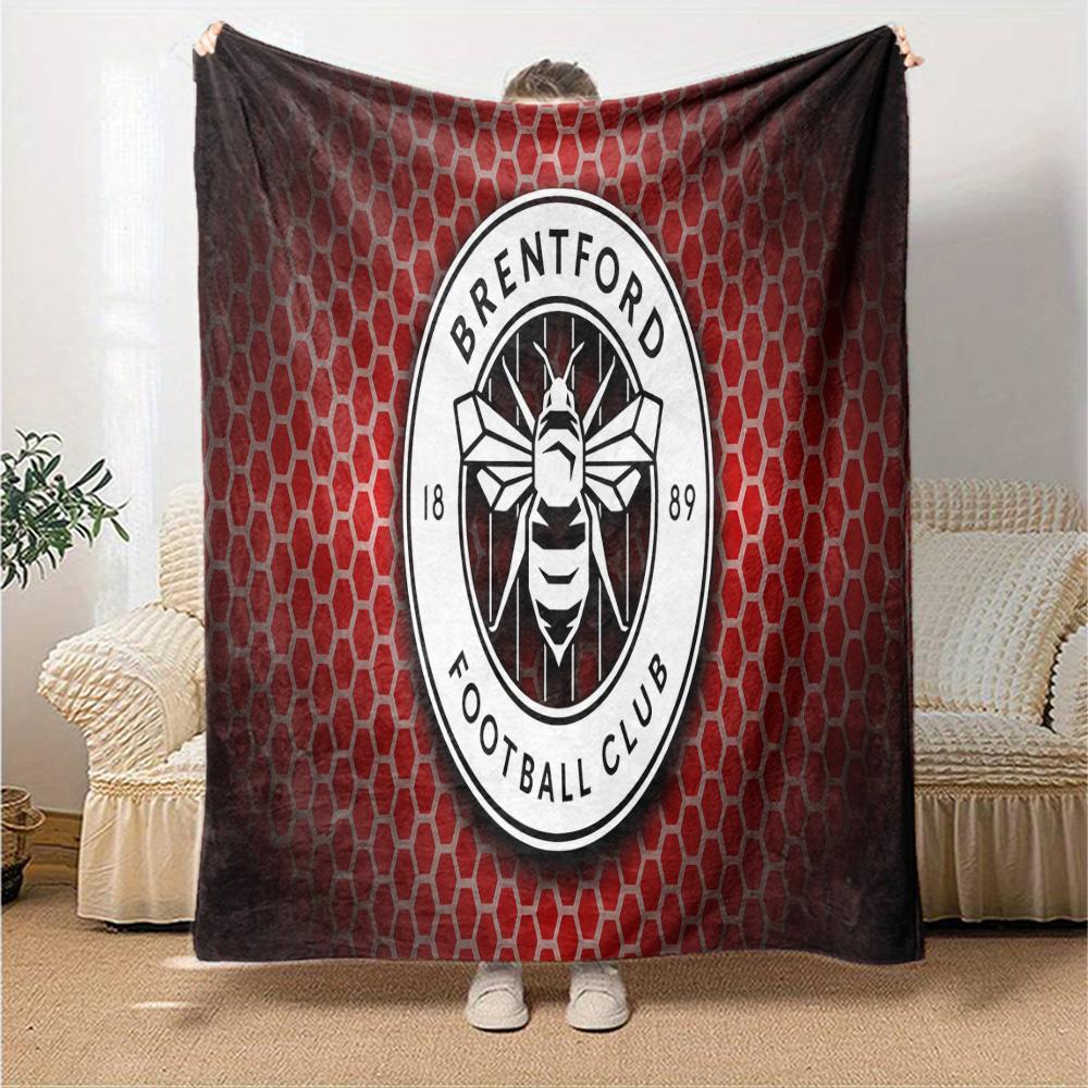 Brentford Football Club Logo Flannel Blanket, Soft Polyester, Modern Design, All-Season for Camping, Travel, Gifts for Holidays or Birthdays
