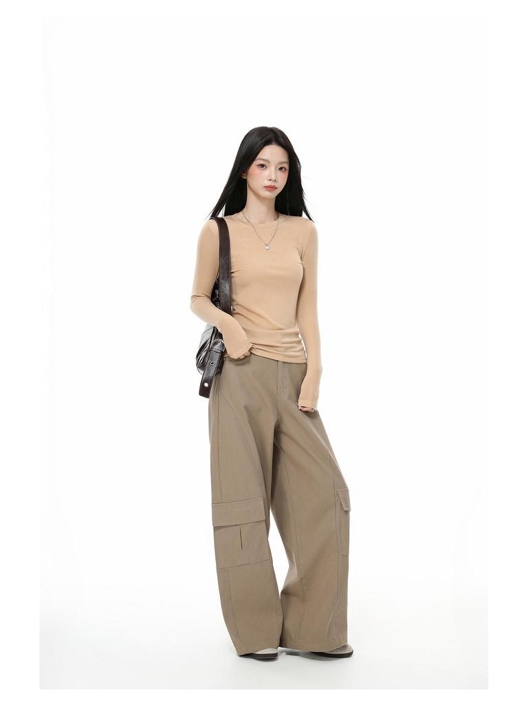 Women's Gray Slim-Fit Long-Sleeve T-Shirt: Korean Style, Autumn/Winter Base Layer