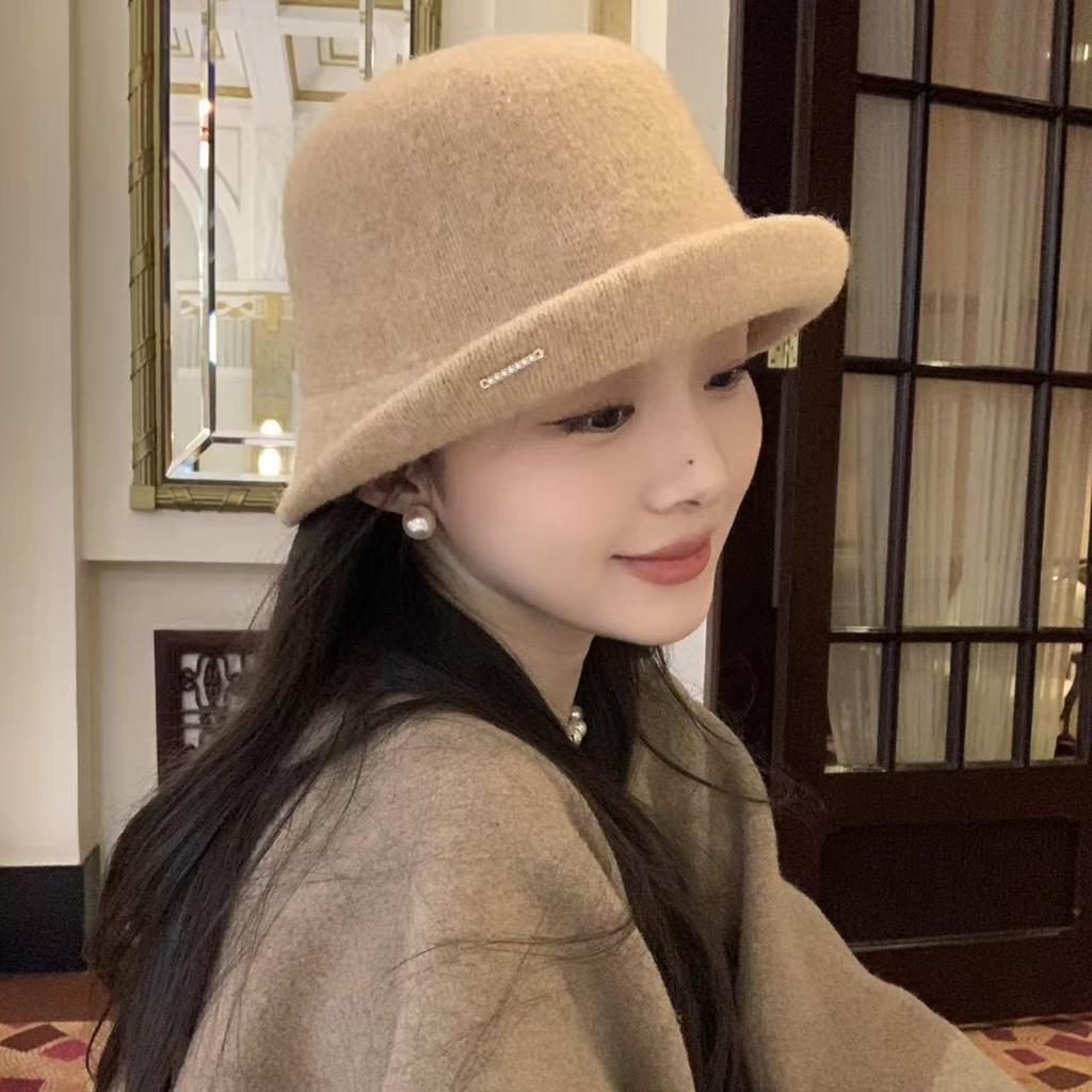 High-quality crimped wool top hat women's autumn and winter fashion daughter hat showing face little fisherman hat children's basin hat
