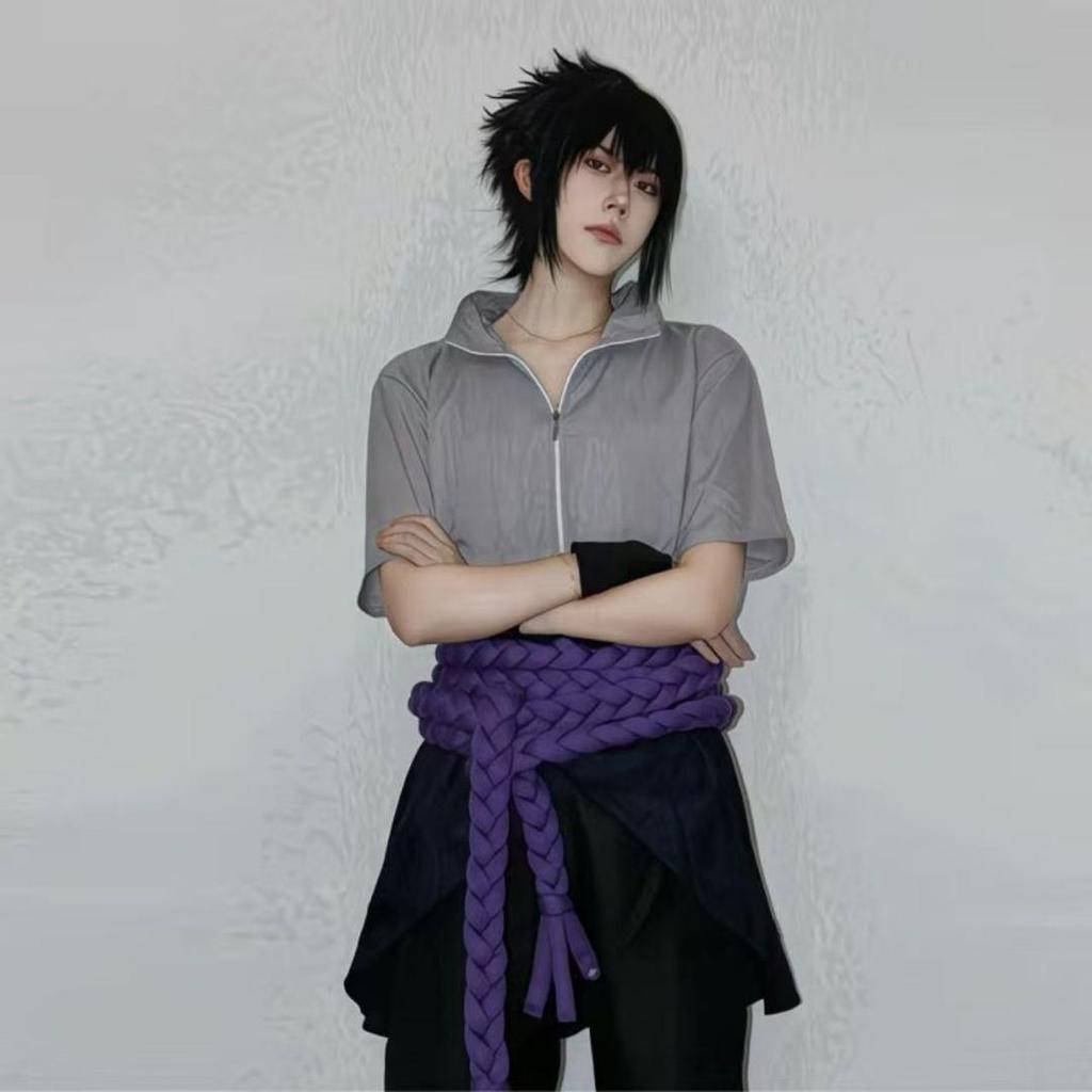Anime Uchiha Sasuke Cosplay Kostym topp byxor bälte Cos Konvent gåva vuxen Unisex-version