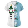 Women's V-Neck Short Sleeve Scrub Top with Christmas Print, Casual Caregiver Uniform