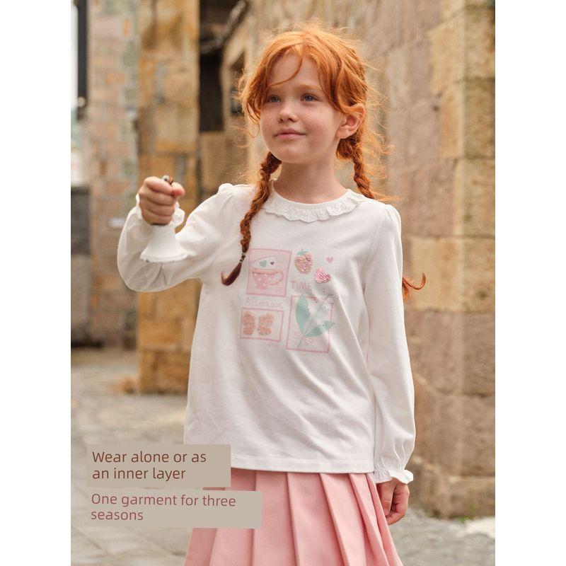 David Bella Girls' Long-Sleeved T-Shirt Kidsren's Pure Cotton Bottoming Shirt for Girls 2026 Spring New Style Girls' Tops Kidsren's Clothing