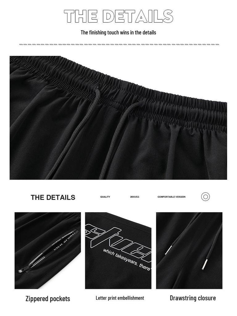 Men's Quick-Dry Ice Silk Knee-Length Sports Shorts - Summer Loose Fit, Trendy & Casual