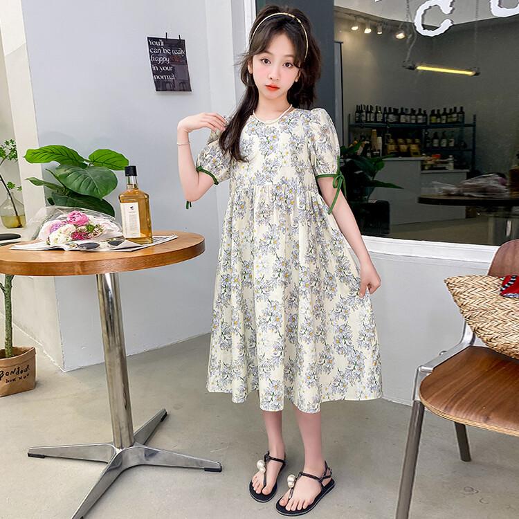 Girls' Summer Sweet Bubble Sleeves Floral Princess Dress