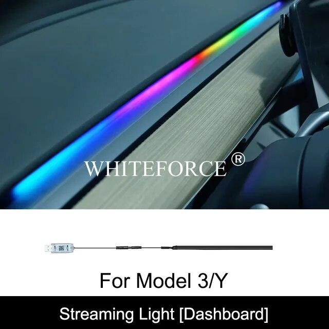 For Tesla Model 3/Y 2017-2023 Streaming Ambient Light Dashboard Flow Light Remote/APP Control USB Ambient Strip Lamp Decoration
