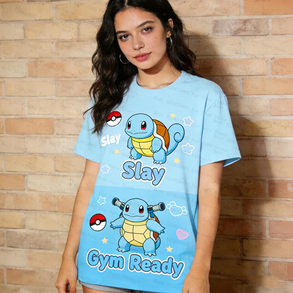 Pokemon Printed Tshirts Women Kawaii Squirtle CharUnisexder Pikachu Tees Casual Short Sleeve Oversized Tops Summer Y2K Streetwear