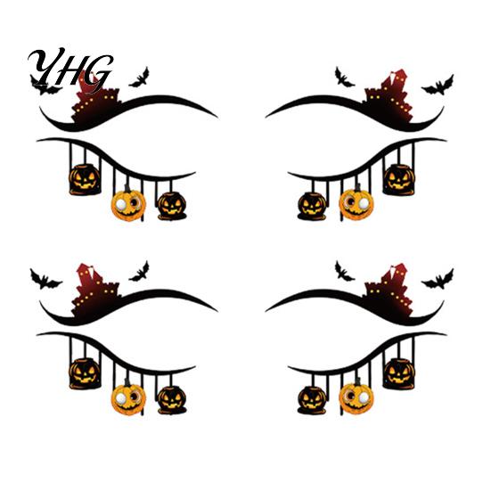 Waterproof Cosplay Makeup Transfers 2 Pairs Halloween Eye Tattoo Stickers, Temporary Face Decals with Quick Art for Novices Pumpkin Bat Spider