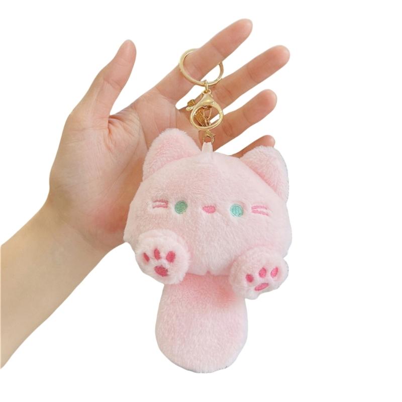 Cute Plush Cats Keychain Creative Animal Pendant Detachable Pendant Car Key Chain Backpack Pendant with Metal Keyring