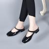 Genuine Leather Cowhide Half Slippers 2024 Summer New Fashion Mary Jane Shallow Mouth Round Toe High-heeled Womens Sandals 34-40