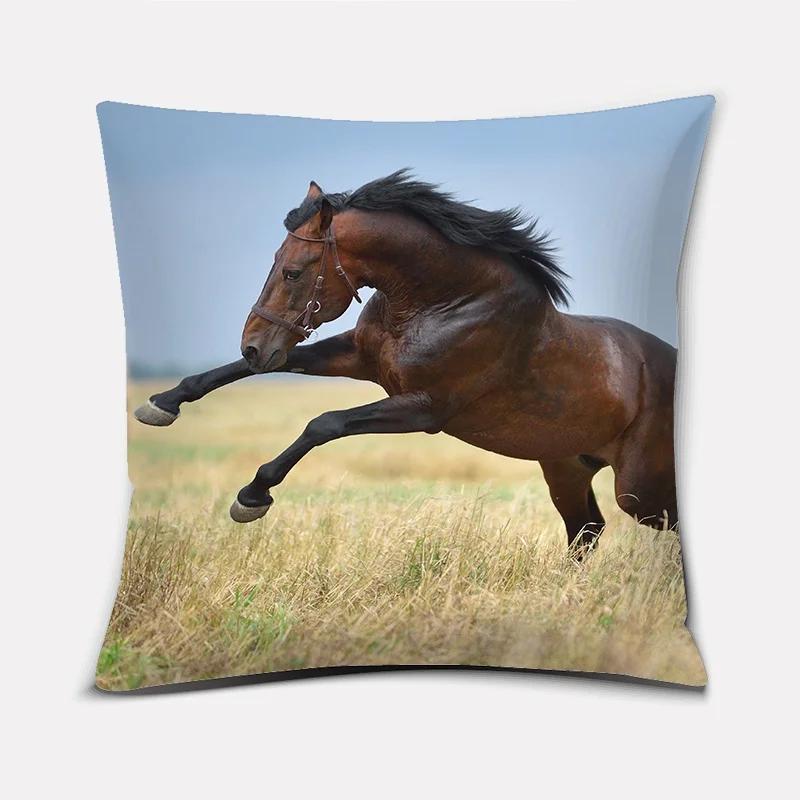 Fashion Classic Square Pillow Case, Galloping Horse, Magnificent Pattern. Living Room Sofa Cushion Cover, Pillow Cover