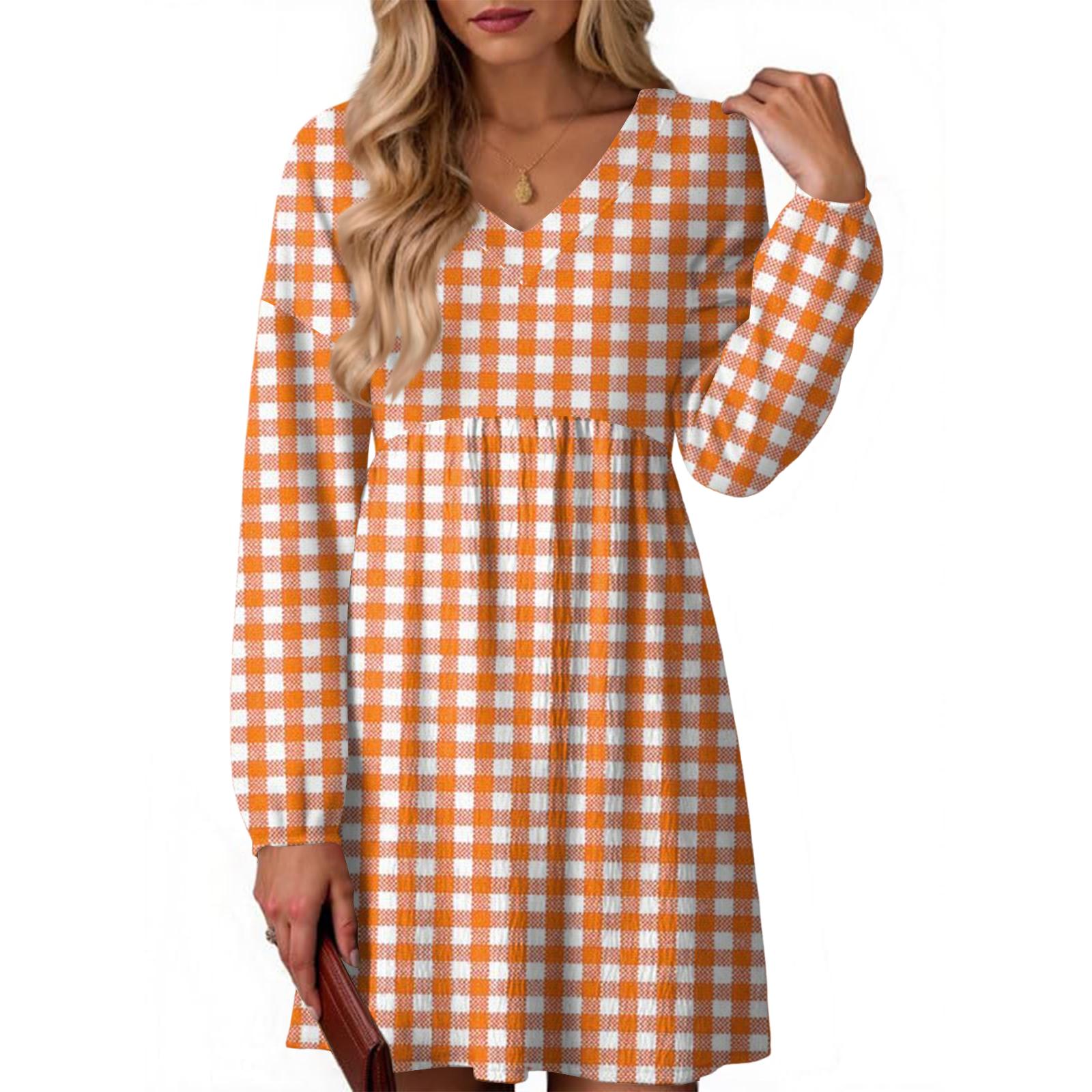 

Женское модное платье с клетчатым принтом, V-образным вырезом и длинными рукавами M