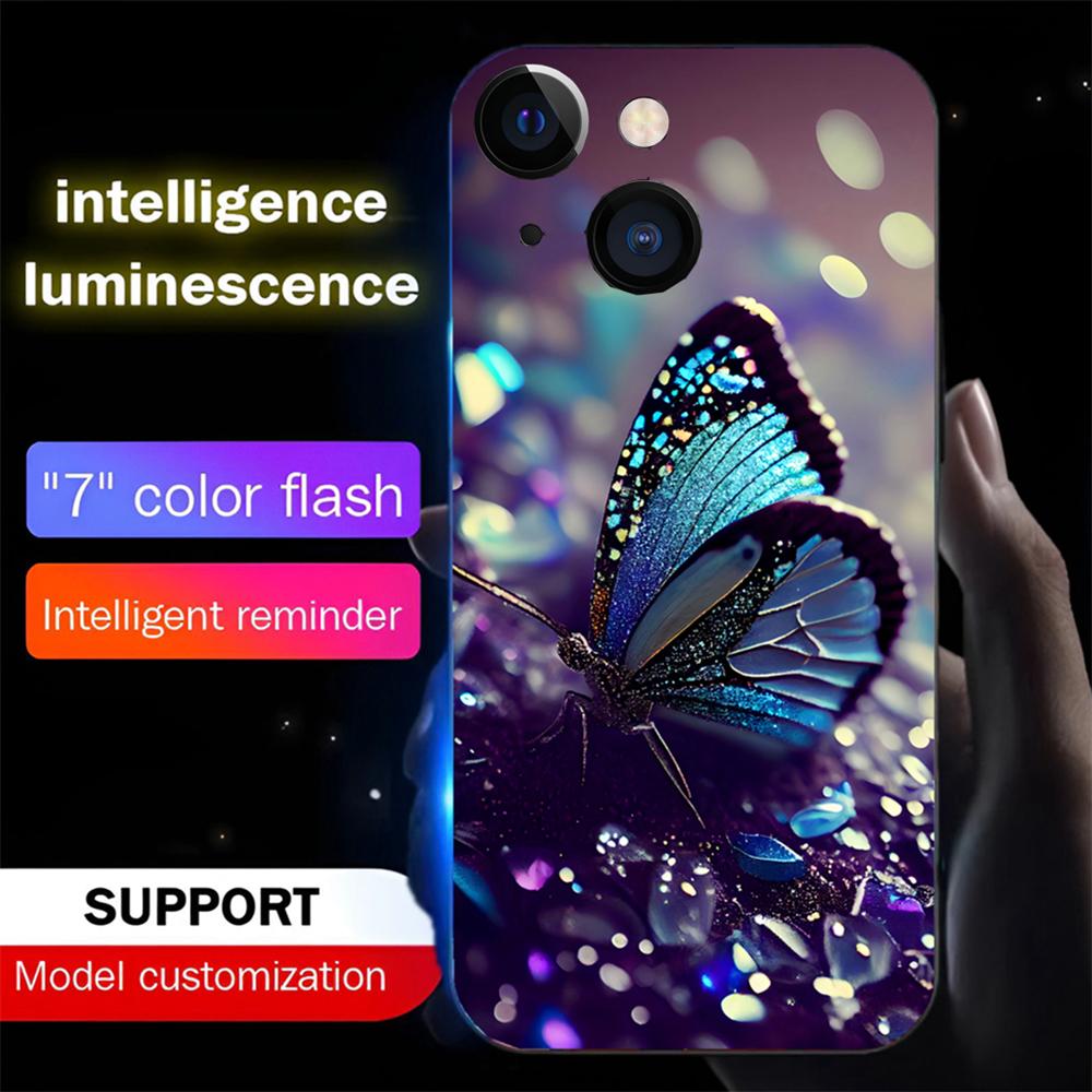 Vivid Butterfly Close-Up Sound Control LED Glowing Case – Luminous Cover for IPhone Samsung