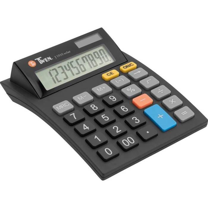 Calculatrice de bureau - TWEN - J-1010 - Solaire et à piles - Grand écran LCD - Fonction mémoire