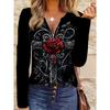 Top da donna elegante con cerniera e stampa a maniche lunghe, alla moda e versatile per l'abbigliamento casual e da ufficio autunnale e invernale, lavabile in lavatrice