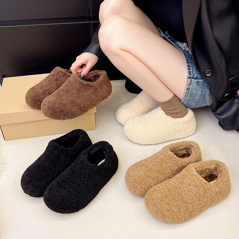 Women's plush thick bottom large size thickened winter warm fur one snow boots thick lining ankle boots non-slip hiking sports cotton shoes