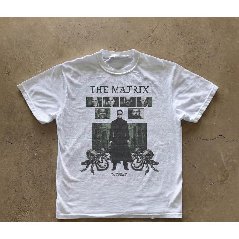 The Matrix Graphic T-shirt Retro Movie Poster Design Summer Men's and Women's Loose and Breathable T-shirt Top