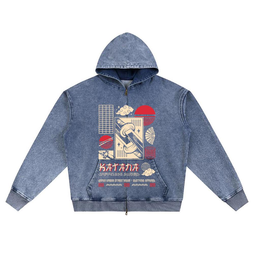 DTG print Knitted Denim Zip-Up Hoodie japanese_streetwear 15 Brother Print Zipper Hoodies  