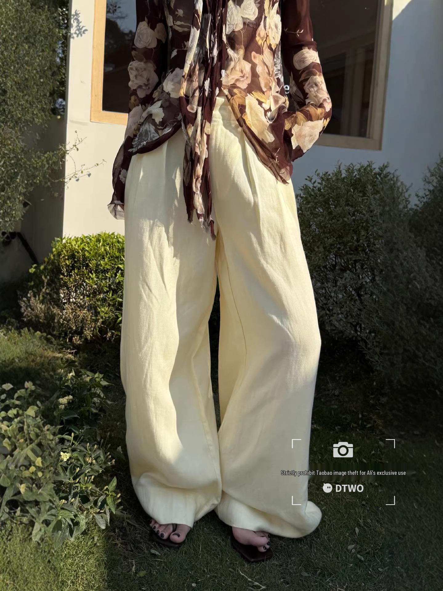 

DTWO Spring/Summer Women s Casual Loose Wide-Leg Pants - Original Thirteen Line Design (6105271) Small жовтий