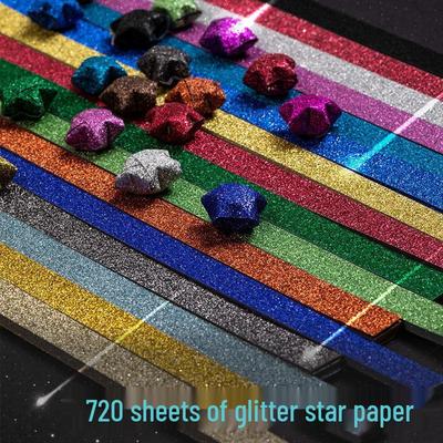 Sparkling Diamond Star Origami Strips: Colorful DIY Paper for Children's Creative Handmade Art and Long Strip Special Crafts.