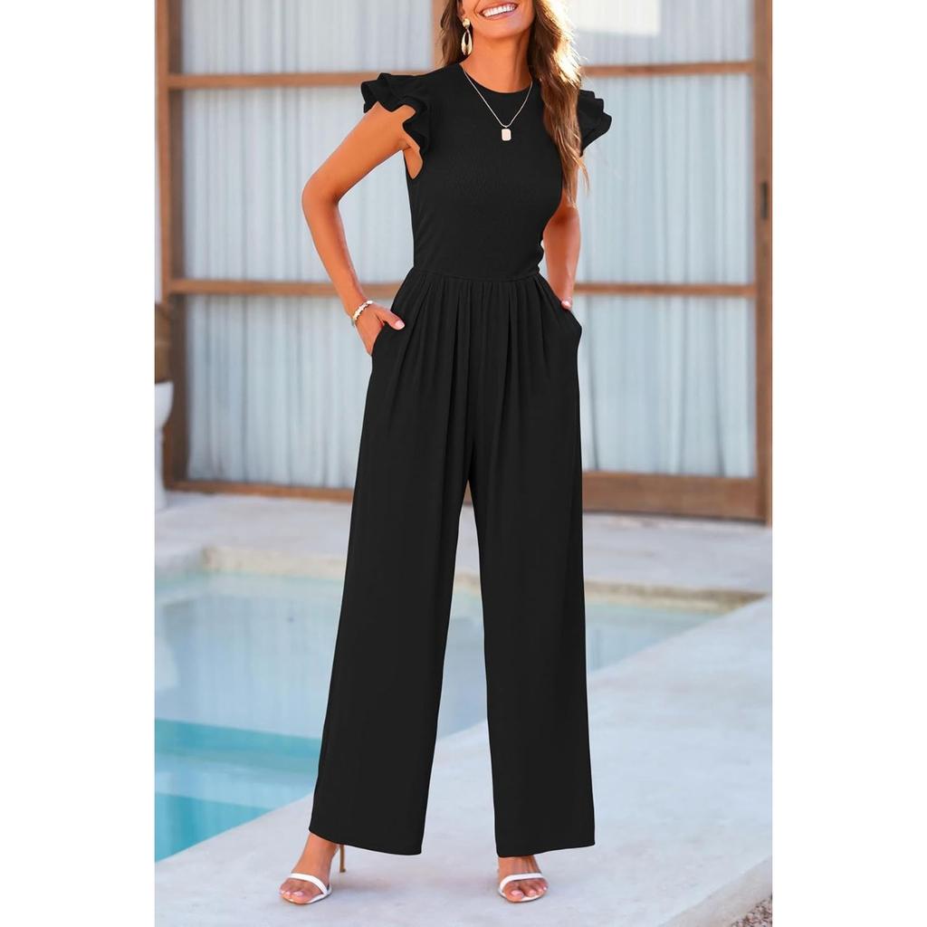 New Women's Ruffle Flutter Sleeve Jumpsuit Casual Elegant Outfit for European American Crossborder Fashion