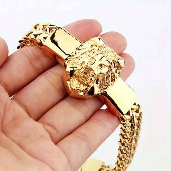 Stainless Steel Titanium Steel Lion Head Bracelet Men'S Fashion Hip Hop Bracelet Trendy Cool Personality Bracelet Bracelet