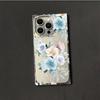 Clear Square Back Tube Case Protection For iPhone 16 ProMax 14 Pro Max 15 Plus 12 13 11 Anti-Oxygen,Pinkish-Blue Flowers Pattern Casing