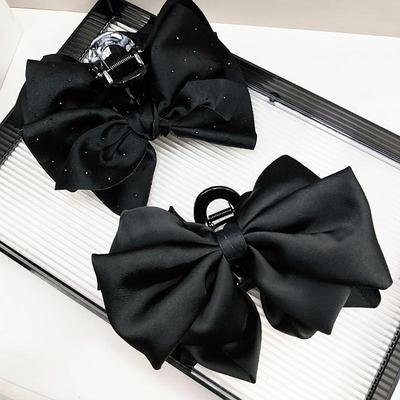 Black Large Bow Hair Claw Nonslip Hair Jaw Shark Clip For Women Girls Strong Hold Clamps  Hair Accessories Gifts
