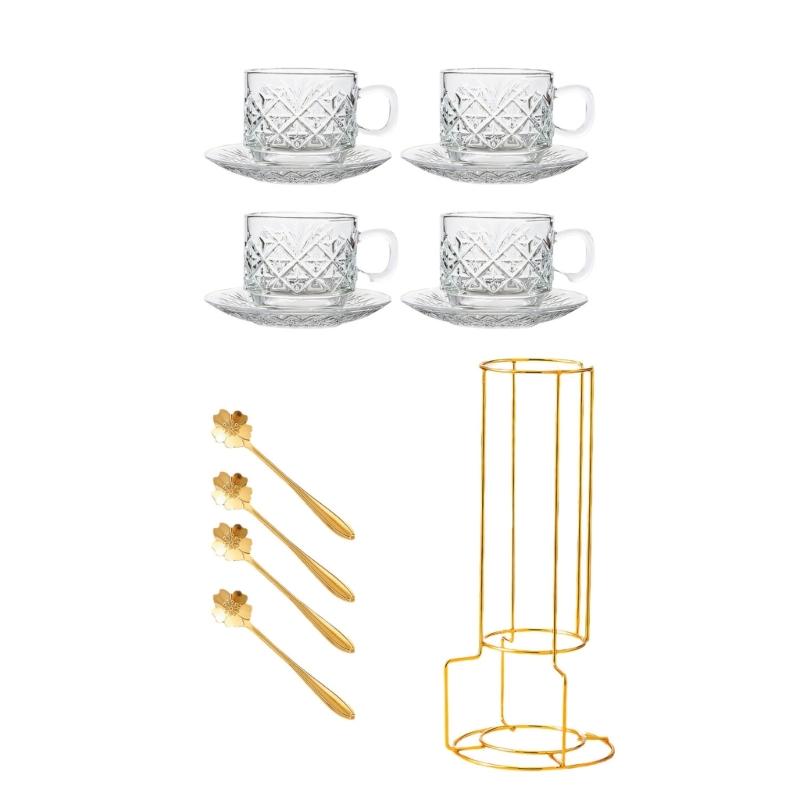 

Better 160ml Glass Coffee Cups With Dishes And Space Efficient Stand For Home Or Workplace Use