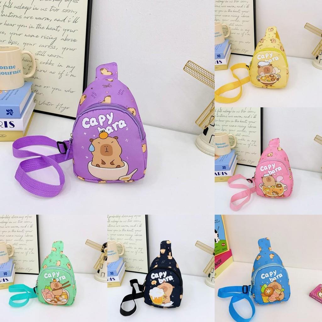 Cartoon Capybara Food Printed Kids Crossbody Bag With Nylon Material For Daily Use And Lightweight Comfort