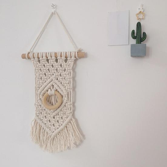Boho geflochtenes Wandbehang, Geometrischer Wandbehang, Geknüpfter Baumwollseil Wandbehang mit Quasten für Zuhause Schlafzimmer Kinderzimmer Eingangsbereich Wandkunst