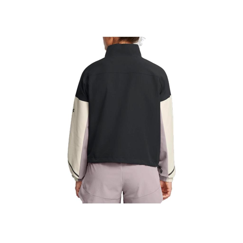 Under Armour Unstoppable Retro Sports Stand Collar Comfortable Versatile Color Block Jacket Women Jacket Black 1374889-002