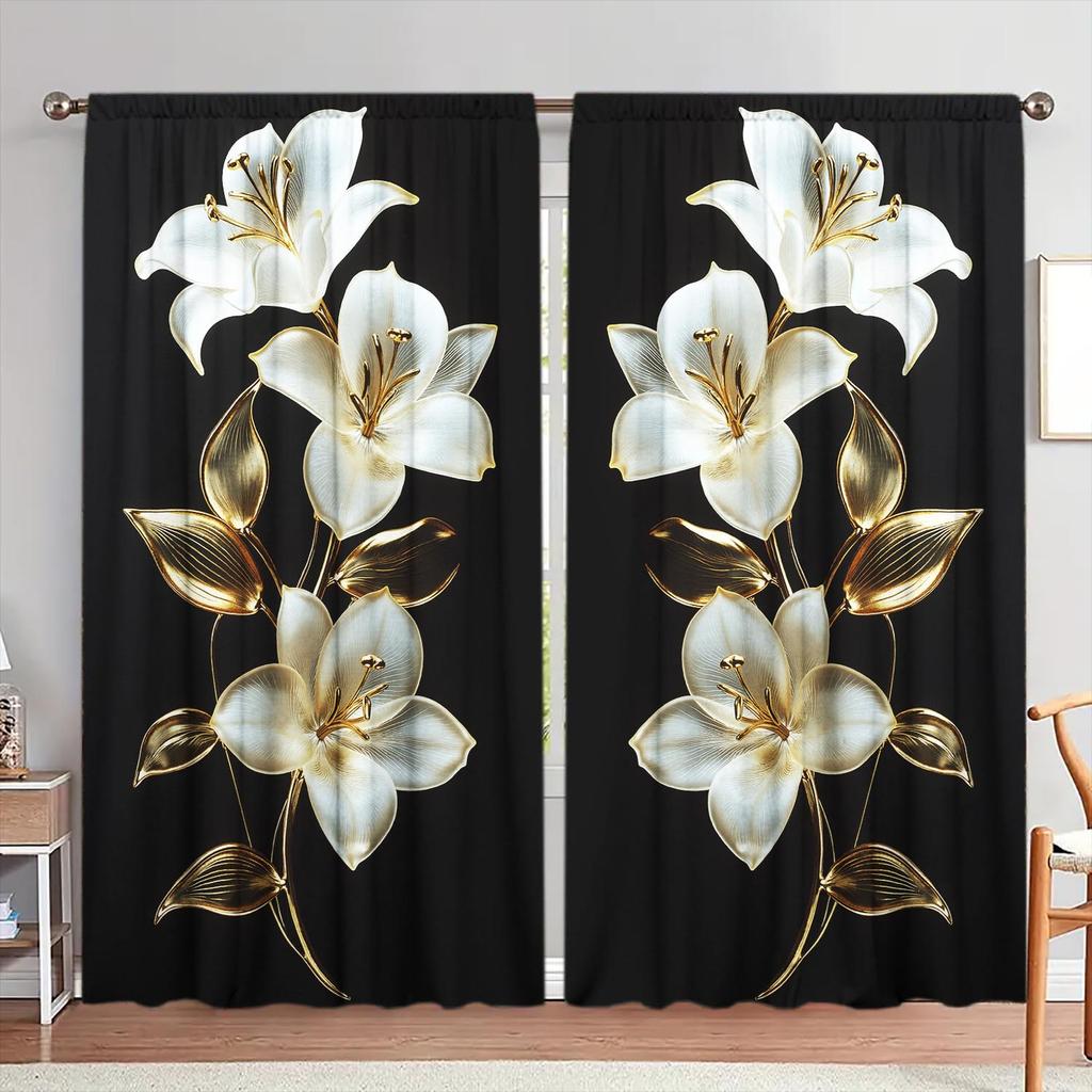 2pcs Luxurious and Gorgeous Lily Jewelry Curtains   Versatile Design Suitable for Any Style   Creating a Peaceful Living Space