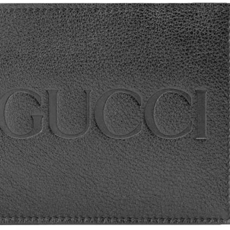 Gucci Printed embossed logo bi-fold built-in card slot leather wallet unisex couple style black