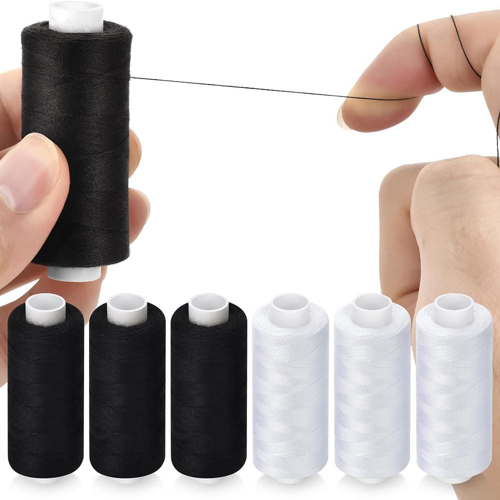 2Pcs Sewing Thread Kit 500 Yards Each Spool 402 Polyester Thread with Sewing Needle & Threader for Hand Stitching Embroidery