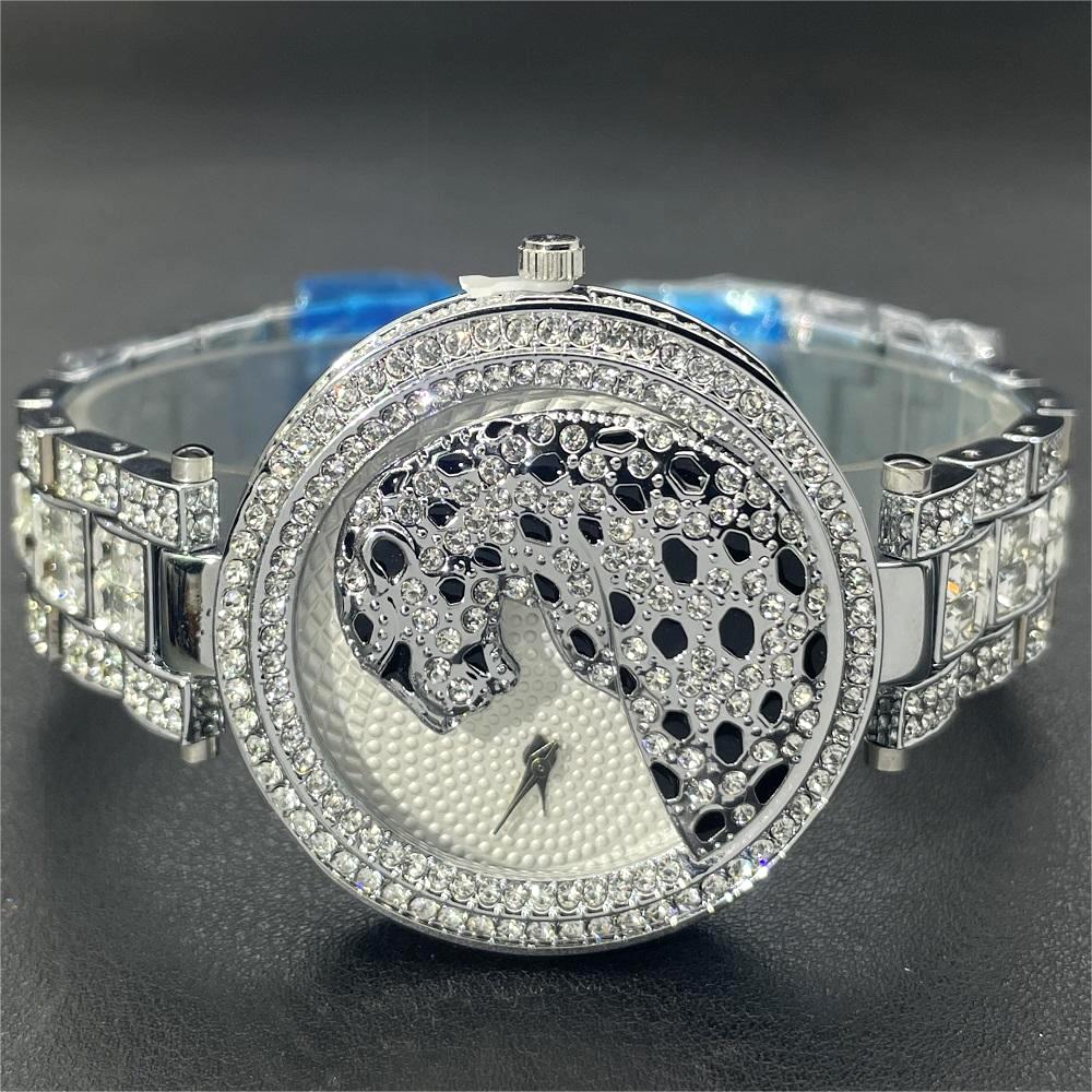 MISSFOX Women Quartz Watch Fashion Bling Casual Ladies Watch Female Quartz Gold Watch Crystal Diamond Leopard For Women Clock