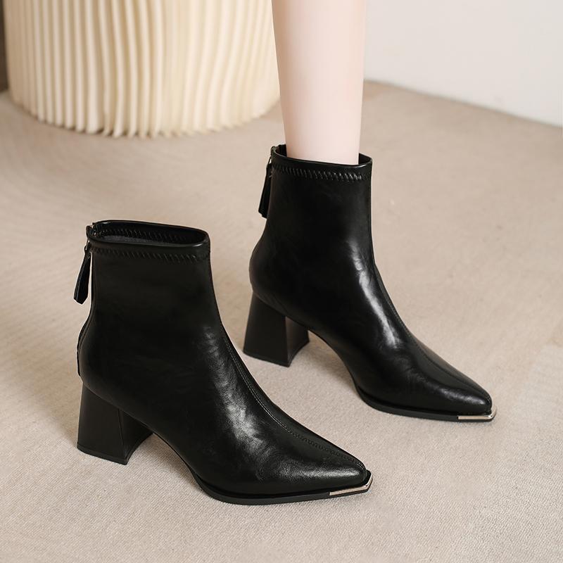 Thick Heel Pointed Toe Women Ankle Boots Autumn Winter Keep Warm Shoes Street Style Banquet Party Short 2025 New
