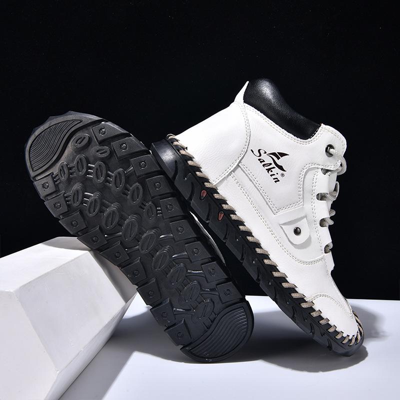 2025 Autumn/winter Men's Casual Shoes Short Boots Mid Top, Large-sized Handmade Ankle Boots Work Boots