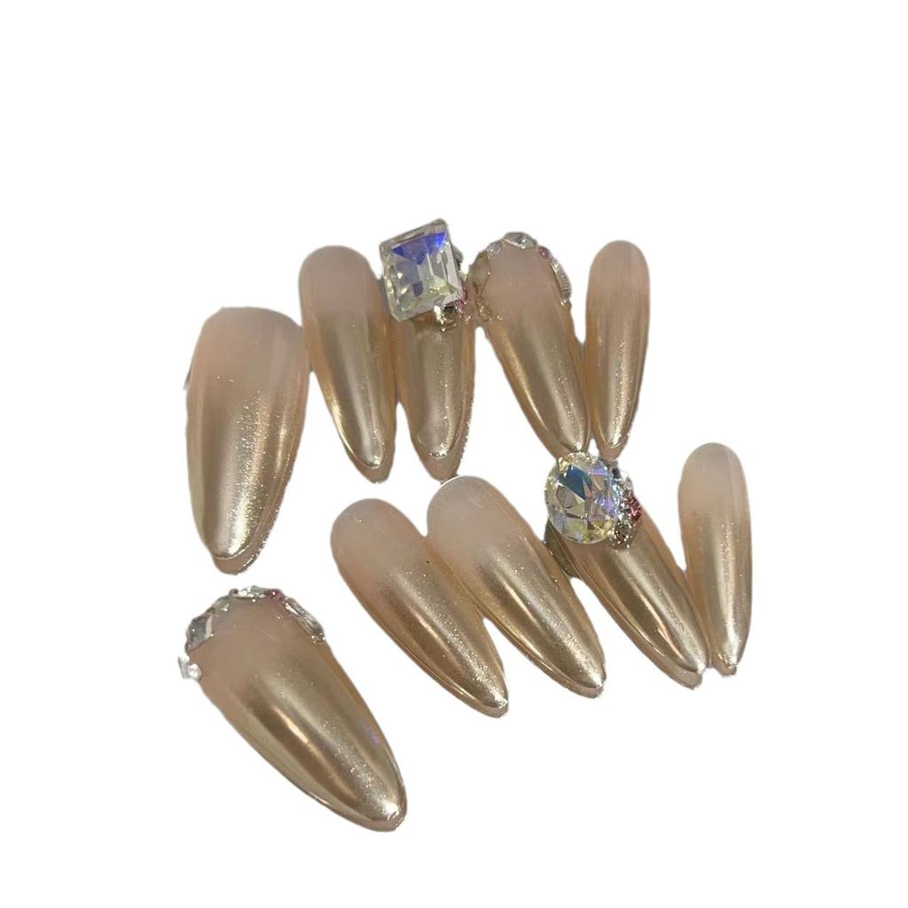 Wearing Armor Pure Handmade Manicure Finished Product Fake Nail Patch Nude Color Magic Mirror Powder French Flash Drill Wear Armor