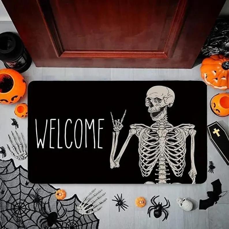 

Halloween Dancing Skeletons Door Mat Spooky Skull Non-Slip Welcome Entrance Rugs Kitchen Bedroom Living Room Carpet Decoration 40x60cm