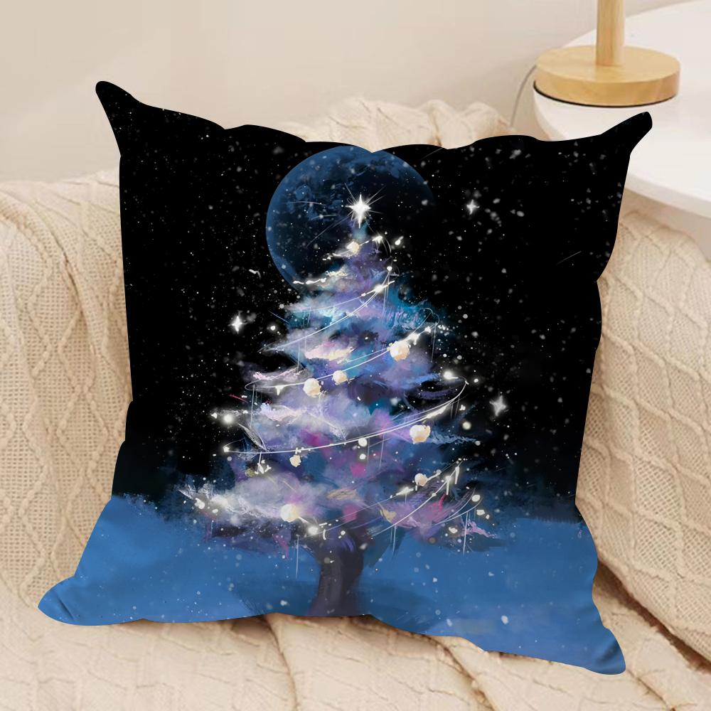 Merry Christmas Printed Cushion Cover Silky Short Plush Invisible Zipper Dustproof Sofa Pillow Case For Home Decor